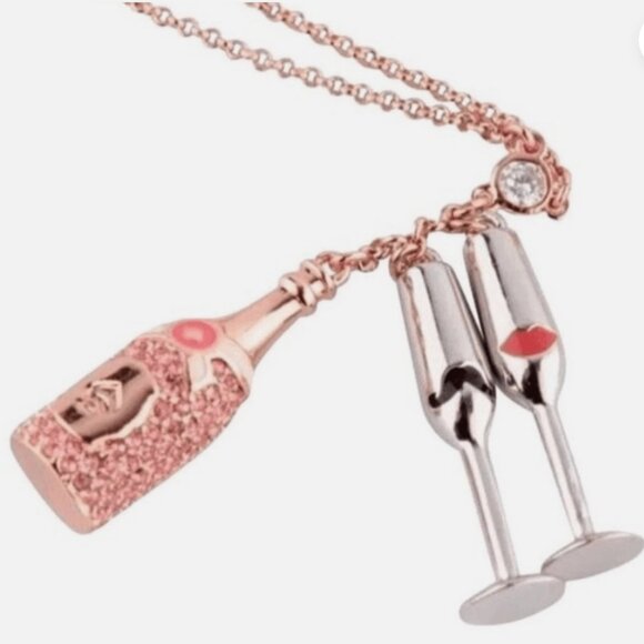 NWT Kate Spade Rose Gold Champagne Charm and Glass Long Necklace - Picture 1 of 10